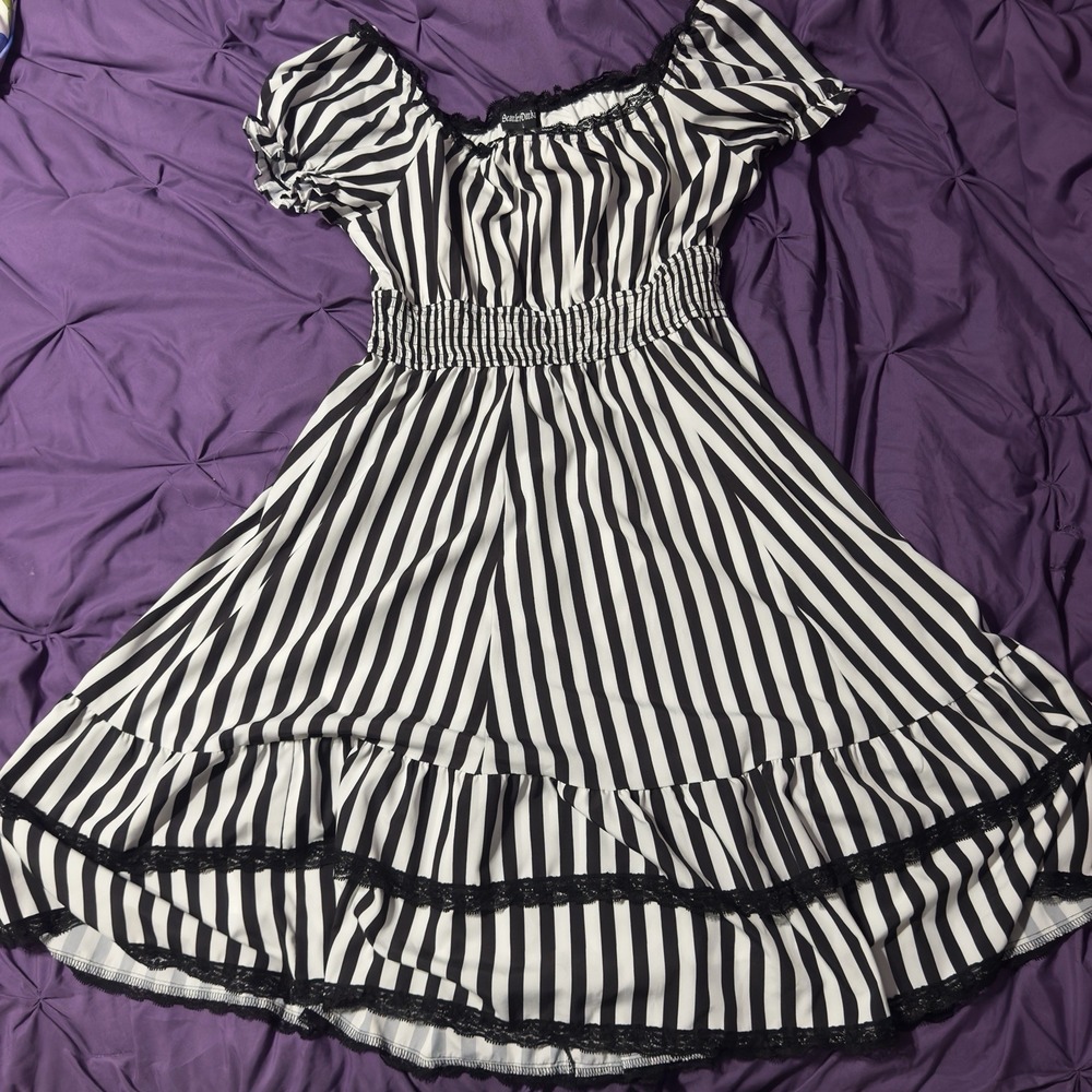 Scarlett Black and White Striped Strapless Dress